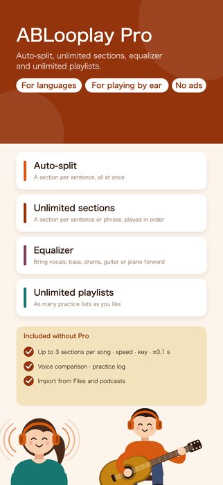 ABLooplay Pro. Auto-split, unlimited sections, equalizer and unlimited playlists