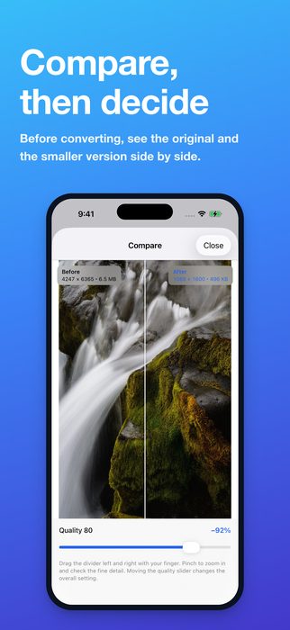 Compare, then decide — see the original and the smaller version side by side