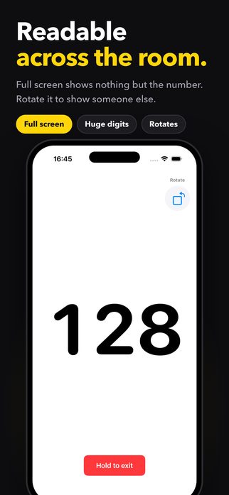Readable across the room — full screen shows just the number