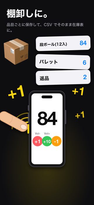 棚卸しに。品目ごとに保存して、CSVで在庫表へ