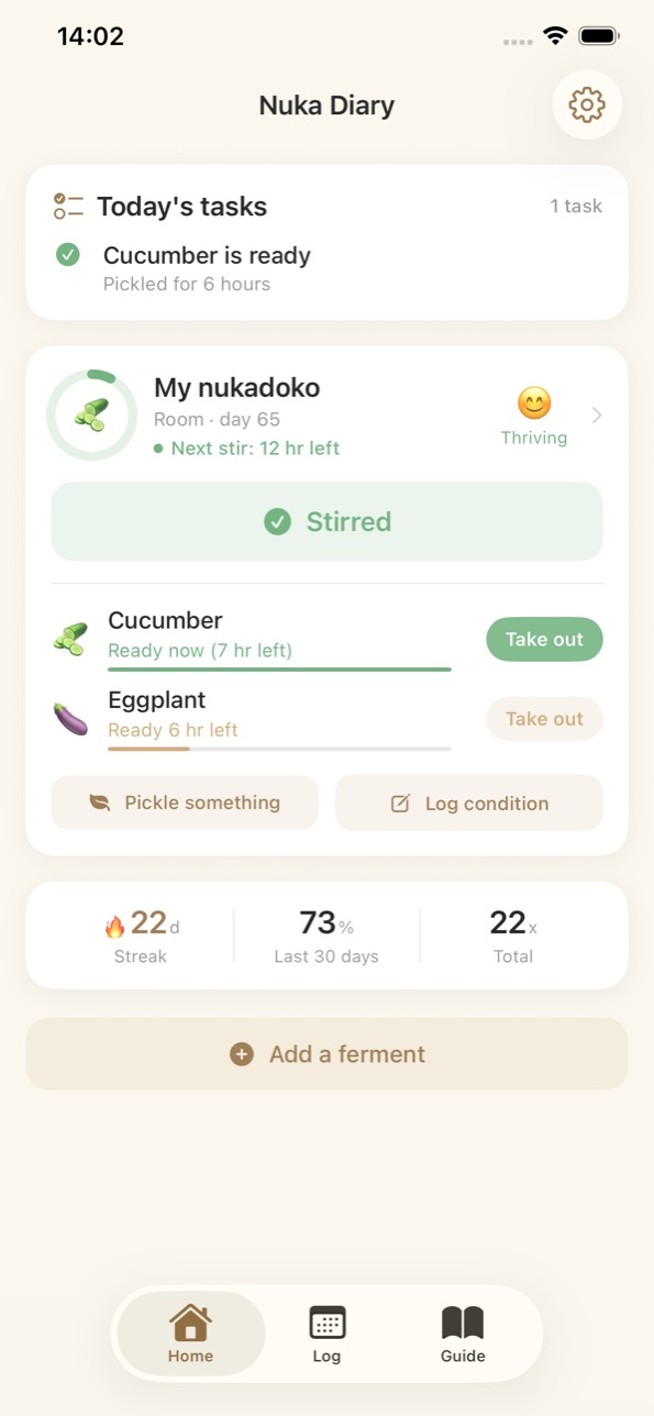 Home — time until the next stir, and which vegetables are ready