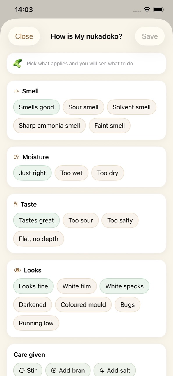 Pick the symptoms — smell, moisture, taste and appearance