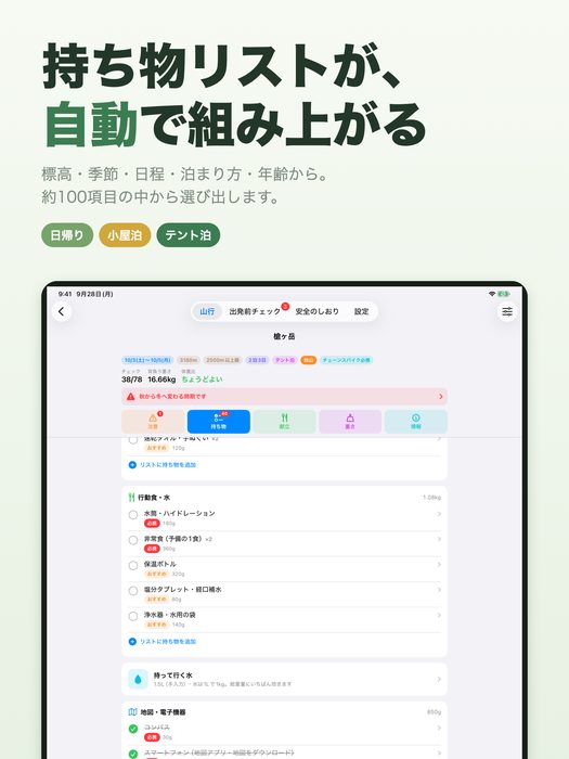 Packing list on iPad