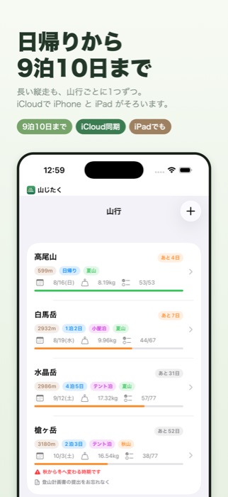 日帰りから9泊10日まで